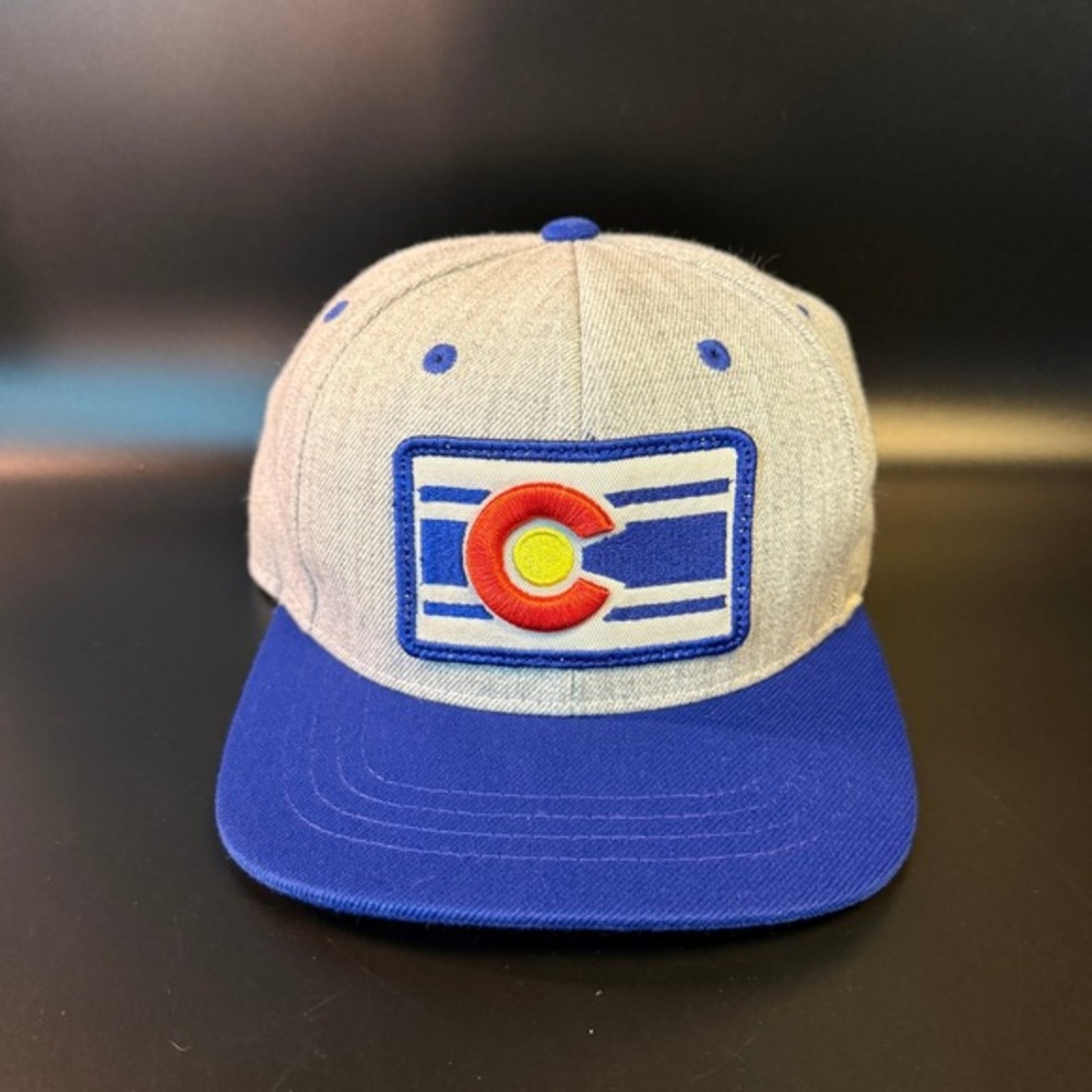 Colorado Limited State Flag Patch Blue Grey Wool‎ Blend Snapback Hat Mens